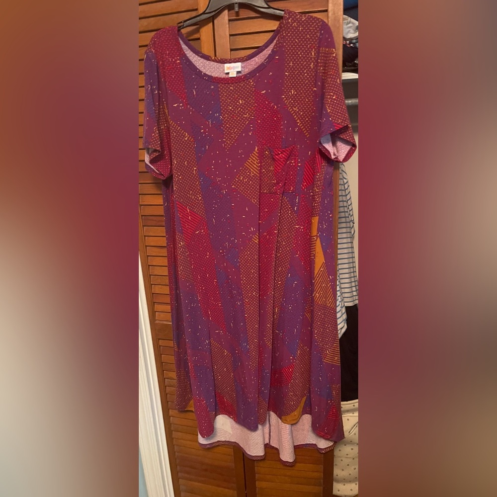 LuLaRoe Vibrant Purple and Red Midi Dress